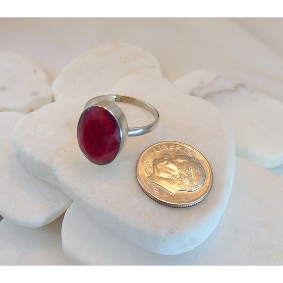 Natural Raw Red Ruby Gemstone Sterling Silver Handmade Ring Sz 7.75 - Picture 7 of 10